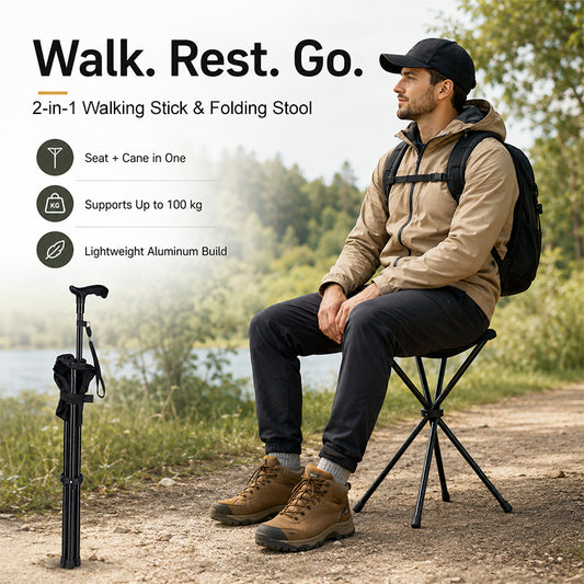 Adjustable Walking Cane Folding Tripod Stool