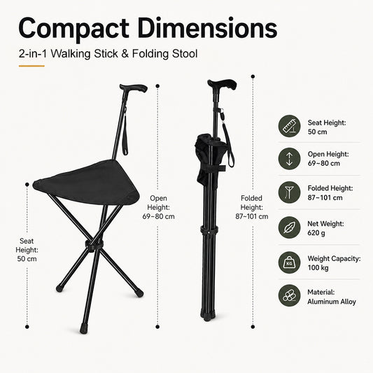 Adjustable Walking Cane Folding Tripod Stool
