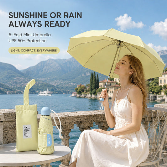 5-Fold Mini Umbrella – UPF 50+ Sun & Rain Protection – Lightweight, Compact, Everyday Carry